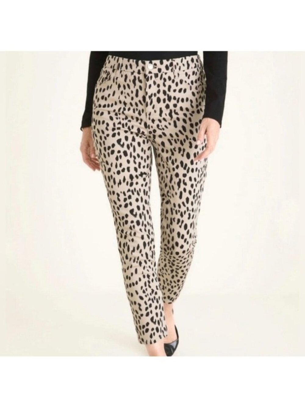 Chico's Leopard Print So Slimming Girlfriend Slim Leg Ankle Jeans Women's Size 6